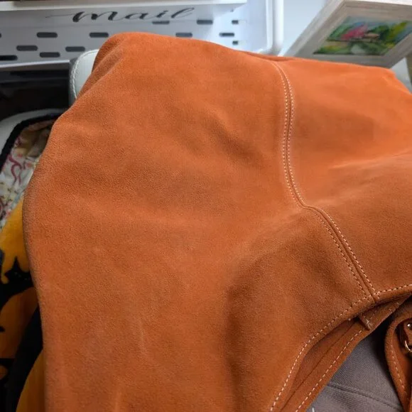 Claudia Firenze Genuine Italian Suede Orange Leather Tote Bag NWT - Picture 2 of 12